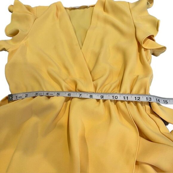 Amanda Uprichard Martinique Dress Yellow Crepe Wrap Look Flutter Sleeve Size S - Picture 12 of 14